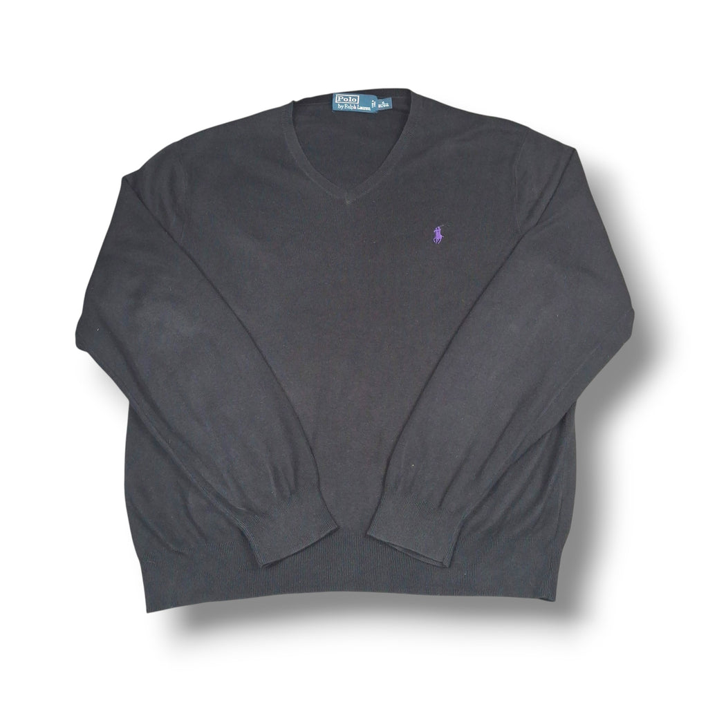 Black Vintage Ralph Lauren V-Neck Knitwear (XL)