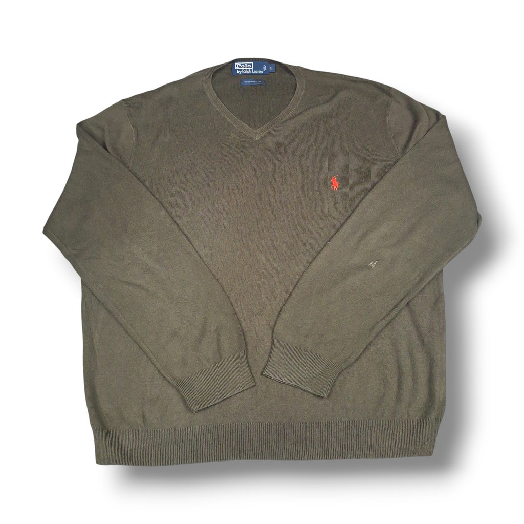 Olive Green Vintage Ralph Lauren V-Neck Knitwear (L)