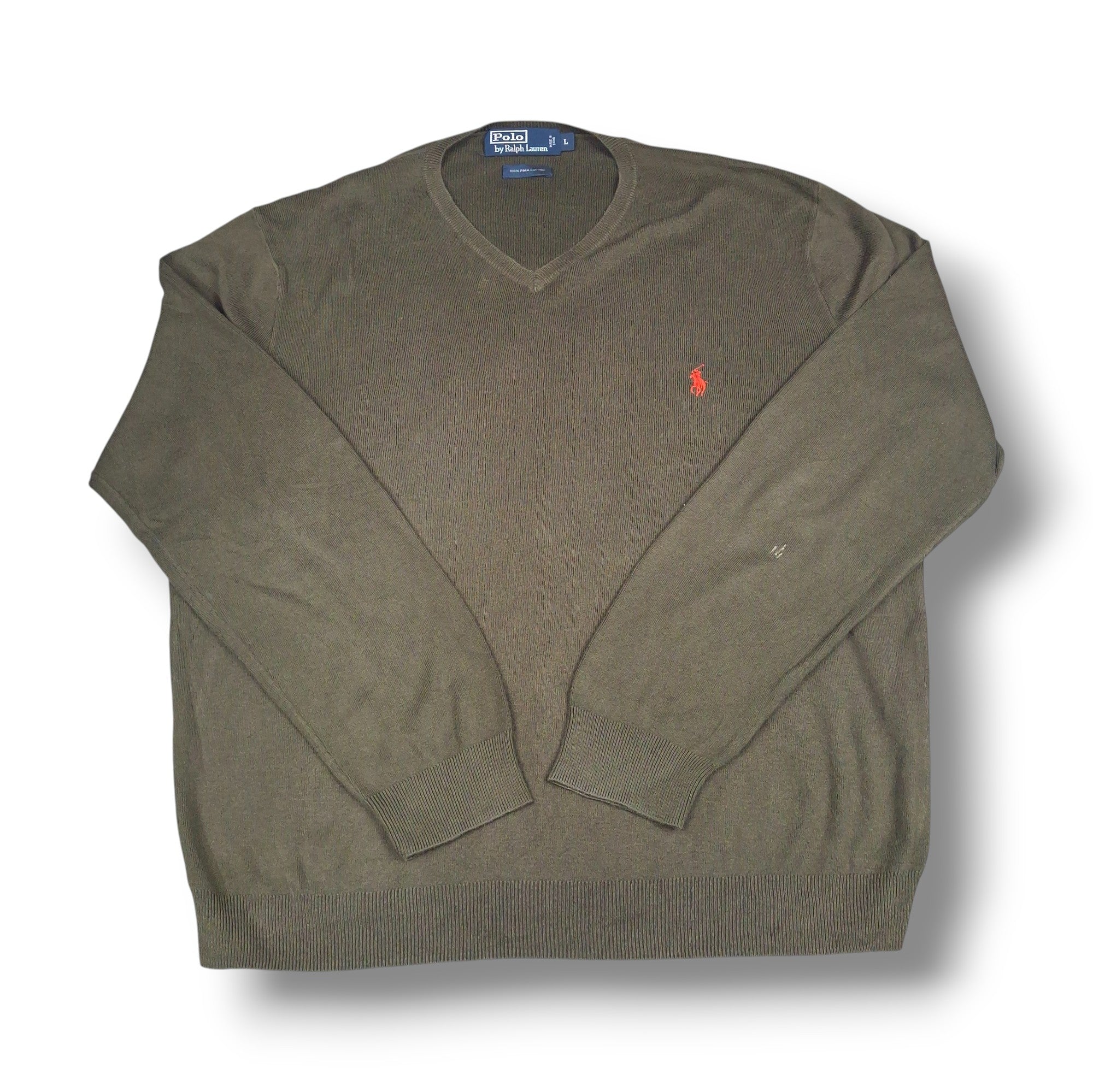 Olive Green Vintage Ralph Lauren V-Neck Knitwear (L)