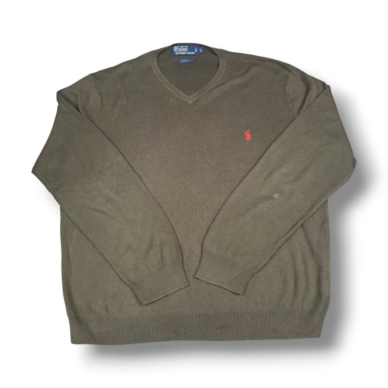 Olive Green Vintage Ralph Lauren V-Neck Knitwear (L)