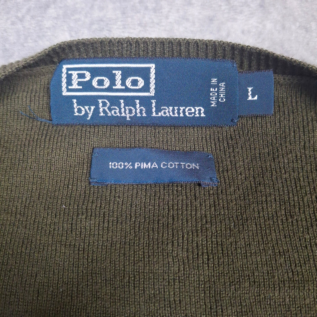 Olive Green Vintage Ralph Lauren V-Neck Knitwear (L)