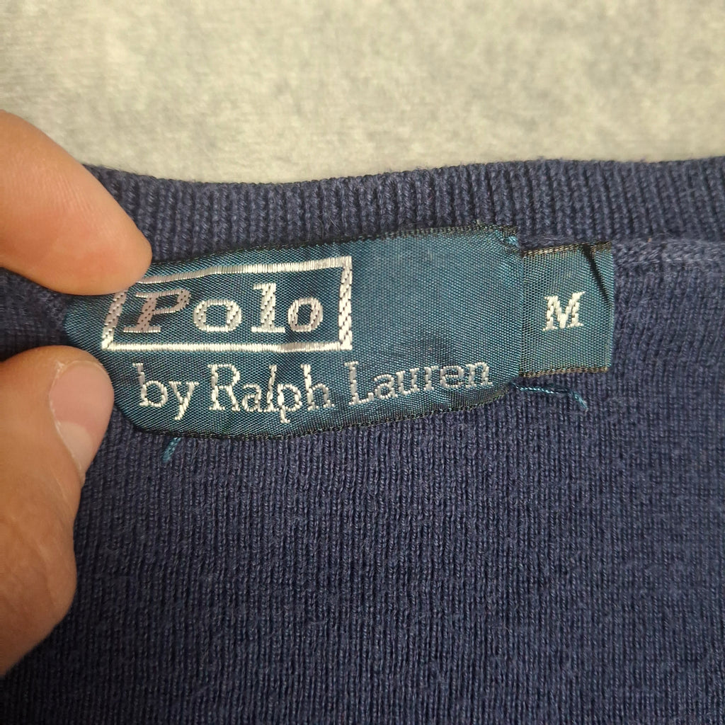 Dark Blue Vintage Ralph Lauren V-Neck Knitwear (M)